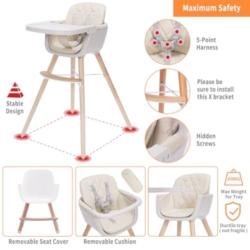 Stylish 3-in-1 Convertible Wooden High Chair for Babies