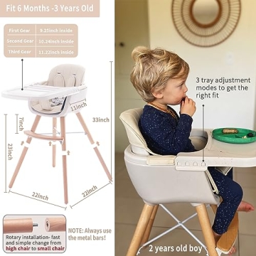 Stylish 3-in-1 Convertible Wooden High Chair for Babies