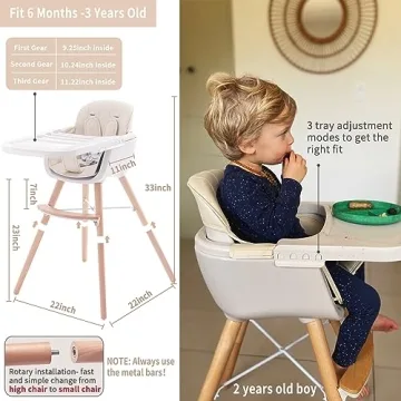 Stylish 3-in-1 Convertible Wooden High Chair for Babies