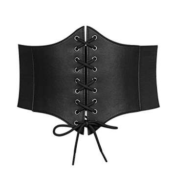 WERFORU Women Corset Elastic Belt Wide Retro Lace-up Tied Costume Waspie Waist Belt for Ladies Halloween, Suit Waist Size below 37 Inches, Black+Gold