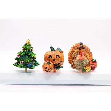 Christmas Kitchen Decor - Unique Paper Towel Holder W/Interchangeable Seasonal Decoration Tops - Christmas Paper Towel Holder - Holiday Tops Christmas Tree, Turkey Pumpkin 3 Fall