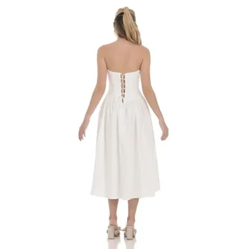 Strapless Corset Midi Dress in White for All Occasions