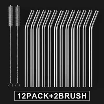 HeykirHome 12-Pack Reusable Glass Straws,Size 8''x10 MM,Including12 Bent with 2 Cleaning Brush- Perfect For Smoothies, Tea, Juice