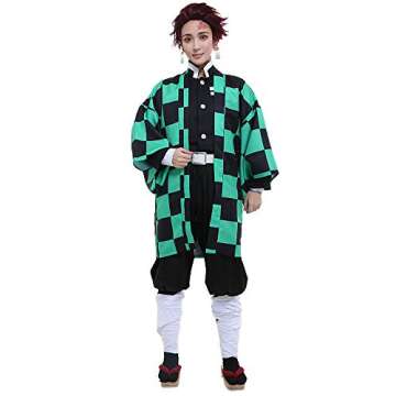 miccostumes Men's Costume Anime Hero Cosplay Uniform Outfit Green Chequer Robe Kimono (M, Multicolored)