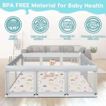 Fshibila 74" ×50" Large Baby Playpen, Baby Playard for Babies and Toddlers, Baby Fence Play Pens for Indoor & Outdoor, Sturdy Safety Play Yard with Soft Breathable Mesh, Anti-Fall, Grey (with MAT)