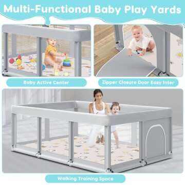 Fshibila 74" ×50" Large Baby Playpen, Baby Playard for Babies and Toddlers, Baby Fence Play Pens for Indoor & Outdoor, Sturdy Safety Play Yard with Soft Breathable Mesh, Anti-Fall, Grey (with MAT)