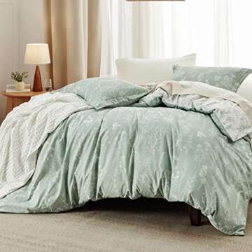 Bedsure King Comforter Set - Sage Green Bed Set, 3 Pieces Cute Floral Bedding, 1 Soft Reversible Bot...