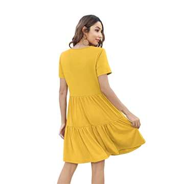 Arolina Women's Casual Swing Shift Dress Summer V Neck Short Sleeve Babydoll Ruffle Dress Tunic Dress (Yellow,M)