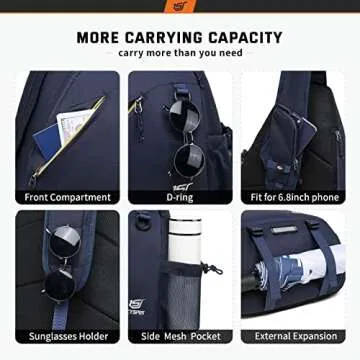 SKYSPER Sling Laptop Bag (Up to 13 Inch) - 18L Crossbody Sling Backpack Travel Shoulder Bag Hiking Daypack for Men Women(Navyblue)