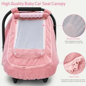 Waterproof Baby Car Seat Cover，YVMVDV Patented Pink Cold Weather Carseat Cover for Babies,Infant Car Seat Cover Canopy for Girls, Windproof Car Seat Canopy for Girls, Keeps Babies Warm and Cozy