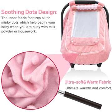 Waterproof Baby Car Seat Cover，YVMVDV Patented Pink Cold Weather Carseat Cover for Babies,Infant Car Seat Cover Canopy for Girls, Windproof Car Seat Canopy for Girls, Keeps Babies Warm and Cozy