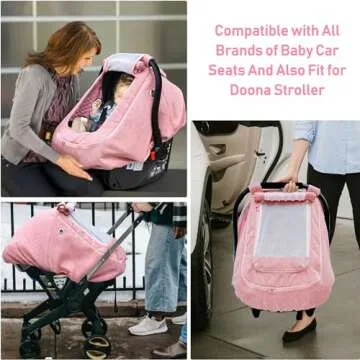 Waterproof Baby Car Seat Cover，YVMVDV Patented Pink Cold Weather Carseat Cover for Babies,Infant Car Seat Cover Canopy for Girls, Windproof Car Seat Canopy for Girls, Keeps Babies Warm and Cozy