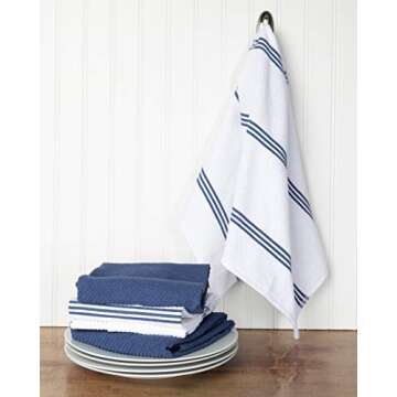Kitchen Towels Dish Towels 100% Cotton, Set of 4, Dark Blue and White Hand Towels, Tea Towels, Reusable and Absorbent Cleaning Cloths, Oeko-Tex Cotton, 28 in x 16 in