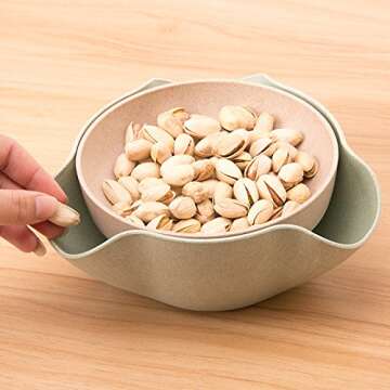 Bamboo's Grocery Double Dish Snack Bowl For Pistachios, Peanuts, Edamame, Cherries, Nuts, with Shell...