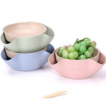 Bamboo's Grocery Double Dish Snack Bowl For Pistachios, Peanuts, Edamame, Cherries, Nuts, with Shell Storage (Green)