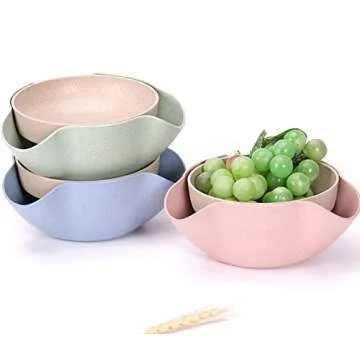 Bamboo's Grocery Double Dish Snack Bowl For Pistachios, Peanuts, Edamame, Cherries, Nuts, with Shell Storage (Green)