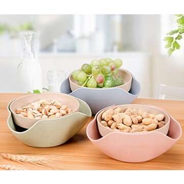Bamboo's Grocery Double Dish Snack Bowl For Pistachios, Peanuts, Edamame, Cherries, Nuts, with Shell Storage (Green)