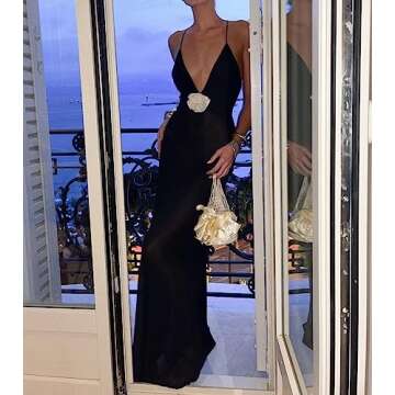 Women Y2K V Neck Maxi Dresses Hollow Out Backless Satin Dress Split Floral Evening Party Dresses Sexy Clubwear