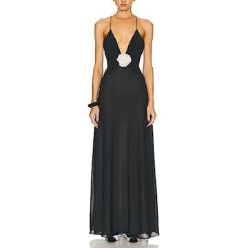 Women Y2K V Neck Maxi Dresses Hollow Out Backless Satin Dress Split Floral Evening Party Dresses Sexy Clubwear