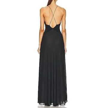 Women Y2K V Neck Maxi Dresses Hollow Out Backless Satin Dress Split Floral Evening Party Dresses Sexy Clubwear