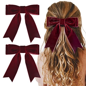 2PCS 5" Velvet Red Wine Hair Bows Girls Hair Clips Ponytail Holder Accessories for Women Girls Toddl...