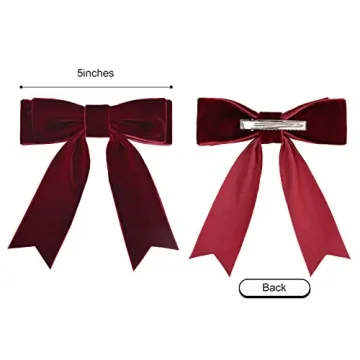 2PCS 5" Velvet Red Wine Hair Bows Girls Hair Clips Ponytail Holder Accessories for Women Girls Toddlers