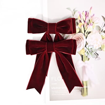 2PCS 5" Velvet Red Wine Hair Bows Girls Hair Clips Ponytail Holder Accessories for Women Girls Toddlers