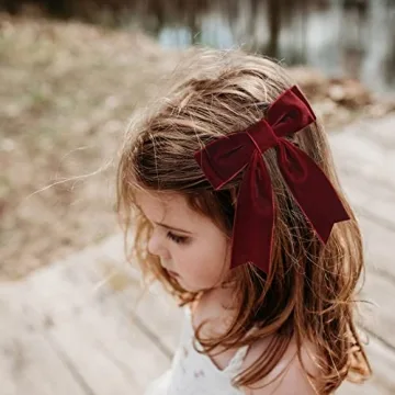 2PCS 5" Velvet Red Wine Hair Bows Girls Hair Clips Ponytail Holder Accessories for Women Girls Toddlers