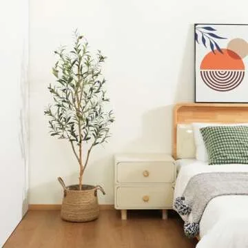 Kazeila Artificial Olive Tree 5FT Tall Faux Silk Plant for Home Office Decor Indoor Fake Potted Tree with Natural Wood Trunk and Lifelike Fruits