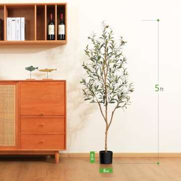 Kazeila Artificial Olive Tree 5FT Tall Faux Silk Plant for Home Office Decor Indoor Fake Potted Tree with Natural Wood Trunk and Lifelike Fruits