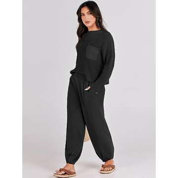 Prinbara Sweater Set for Women 2 Piece Outfits Sweatsuit Loungewear Matching Clothes Knit Casual Pants Cozy Fall Tracksuit Womens Lounge Sweatsuits Sweat Suits Black 1PA082-heise-L (JM29)