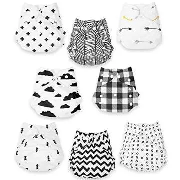 BaeBae Goods Newborn Cloth Diapers – 8 Reusable Cloth Diapers for Babies with 8 Cloth Diaper Inserts – Extra Leg Lining to Avoid Leakage - Waterproof Outside – Adjustable Size for Boys and Girls