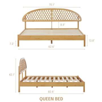 NTC Gem Wooden Bed Frame with Headboard, Solid Oak and Rubber Wood Foundation with Silent Slats and ...