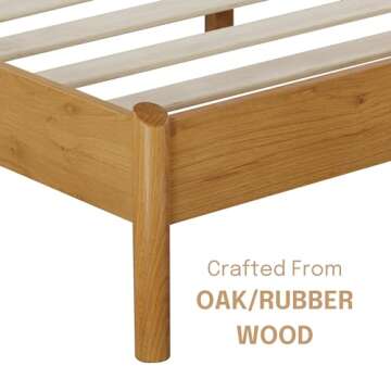 NTC Gem Wooden Bed Frame with Headboard, Solid Oak and Rubber Wood Foundation with Silent Slats and Wood Central Supports, 1000 Lb Capacity, Effortless Assembly, Queen - Rustic Oak