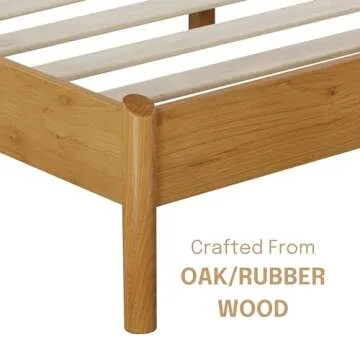 NTC Gem Wooden Bed Frame with Headboard, Solid Oak and Rubber Wood Foundation with Silent Slats and Wood Central Supports, 1000 Lb Capacity, Effortless Assembly, Queen - Rustic Oak