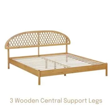 NTC Gem Wooden Bed Frame with Headboard, Solid Oak and Rubber Wood Foundation with Silent Slats and Wood Central Supports, 1000 Lb Capacity, Effortless Assembly, Queen - Rustic Oak