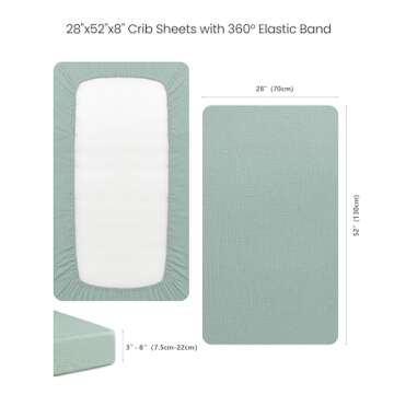 Konssy Muslin Crib Sheets for Girl Boy, Soft and Breathable Cotton Baby Sheets for Standard Crib Mattress, 52"x 28" (Green)