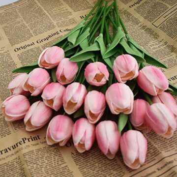 WISTART 20pcs Real Touch Artificial Tulips for Home Decor