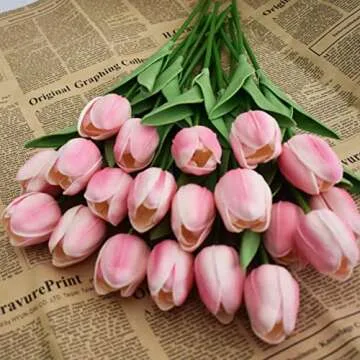WISTART 20pcs Real Touch Artificial Tulips for Home Decor