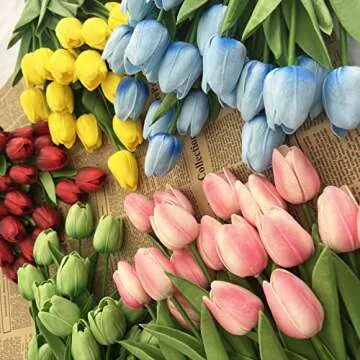 WISTART 20pcs Real Touch Artificial Tulips for Home Decor
