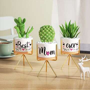 Christmas Mom Gifts, Best Gifts for Mom from Daughter Son Kids Unique, Best Mom Ever Succulent Pots for Plants Indoor Ceramic Planter, Gift Boxed Thanksgiving Birthday Gifts for Mom Mother-in-Law Wife