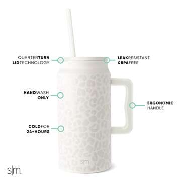 Simple Modern 50 oz Mug Tumbler with Handle and Straw Lid | Reusable Insulated Stainless Steel Large...