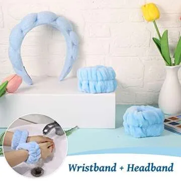 Sponge Spa Headband for Women, Makeup Headband and Wrist Washband Set Skincare Headband for Teen Girl Valentine's Day Gifts Trendy Stuff