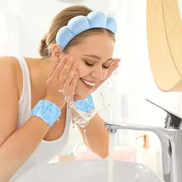 Sponge Spa Headband for Women, Makeup Headband and Wrist Washband Set Skincare Headband for Teen Girl Valentine's Day Gifts Trendy Stuff