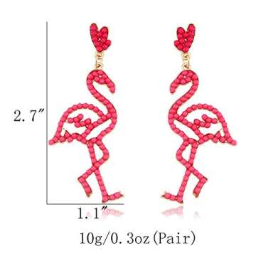 Bead Drop Earrings for Women Handmade Seed Bead Earrings Boho Beaded Dangle Studs Earring for Women Flamingo Animal Jewelry (Flamingo)