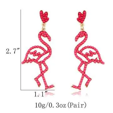 Bead Drop Earrings for Women Handmade Seed Bead Earrings Boho Beaded Dangle Studs Earring for Women Flamingo Animal Jewelry (Flamingo)