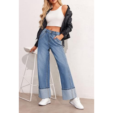 PLNOTME Women's Baggy Jeans Comfortable Casual Denim Pants