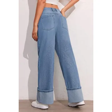 PLNOTME Women's Baggy Jeans Comfortable Casual Denim Pants