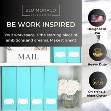 BLU MONACO Set of 6 Foldable Aqua Magazine File Holders with White Leather Label Holders – Cute Bo...