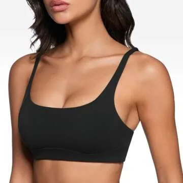 INGIA Women's Square Scoop Neck Sports Bra Thin Strap Padded Low Impact Yoga Bandeau Bra Wireless Wo...